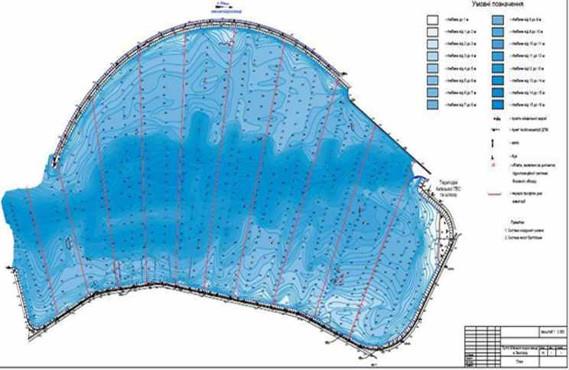 Bathymetric survey chart of a harbor basin